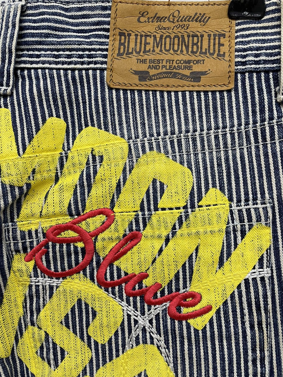 Japanese Brand 90’s BLUEMOONBLUE Vtg Hickory Stripes Evisu Daicock Style Size US 31 - 3 Thumbnail