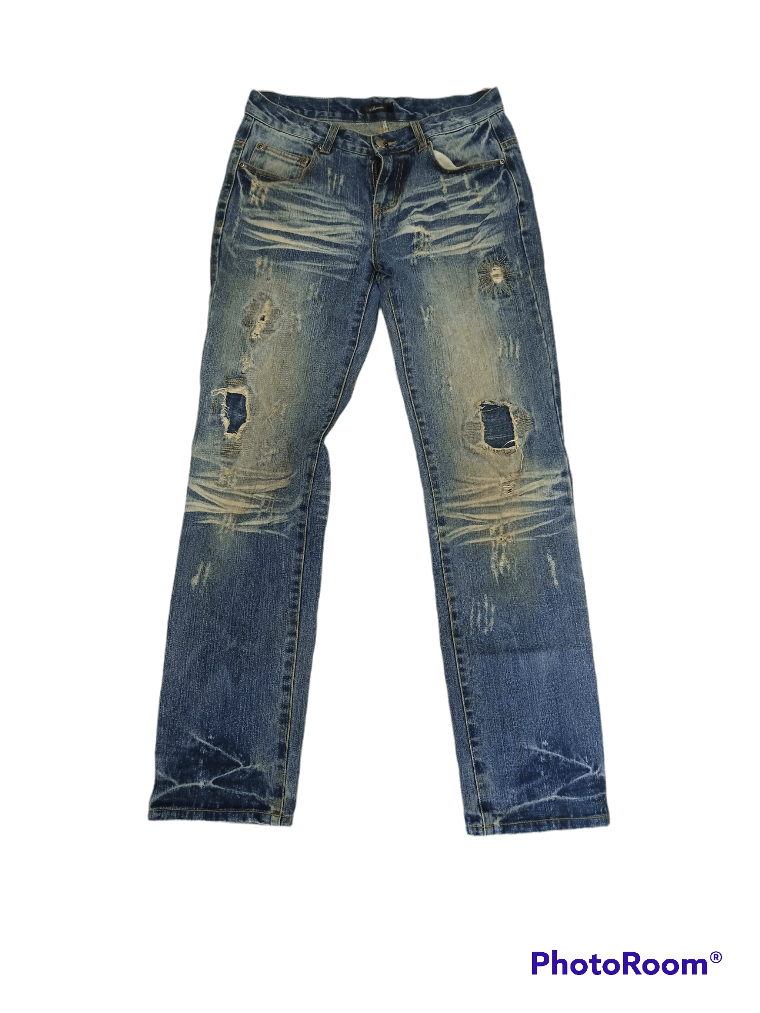 image of Distressed Denim x Vintage Aegnoir Distress Distressed Fade Denim in Blue Distressed (Size 30)