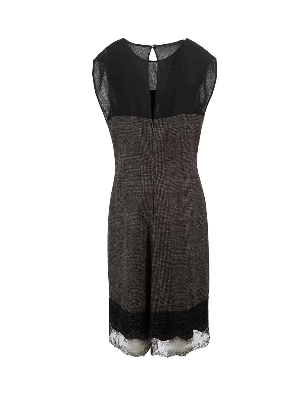 Charcoal Wool Lace Trim Tartan Printed Dress
