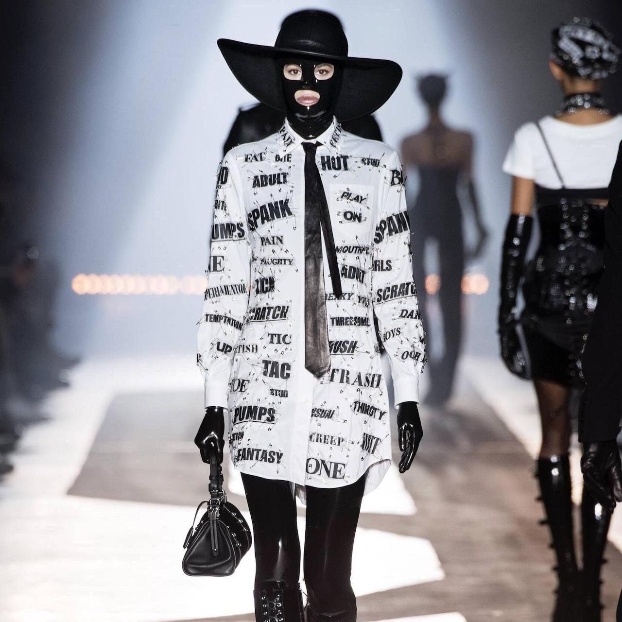 Jeremy Scott × Moschino Moschino Shirt Dress Fall 2018 Runway Punk Verbiage Fetish Size XS / US 0-2 / IT 36-38 - 2 Thumbnail