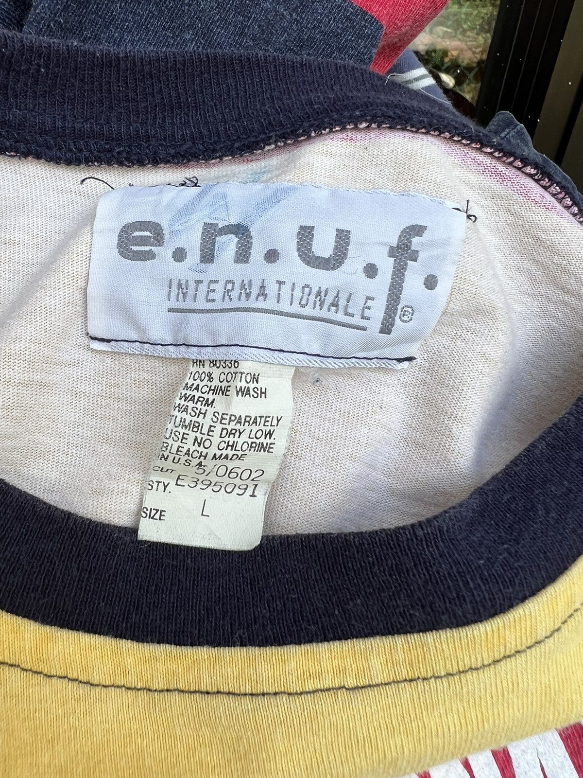 Vintage VTG 90s E.n.u.f. Internationale Border Striped Oversize tees Size US L / EU 52-54 / 3 - 9 Thumbnail