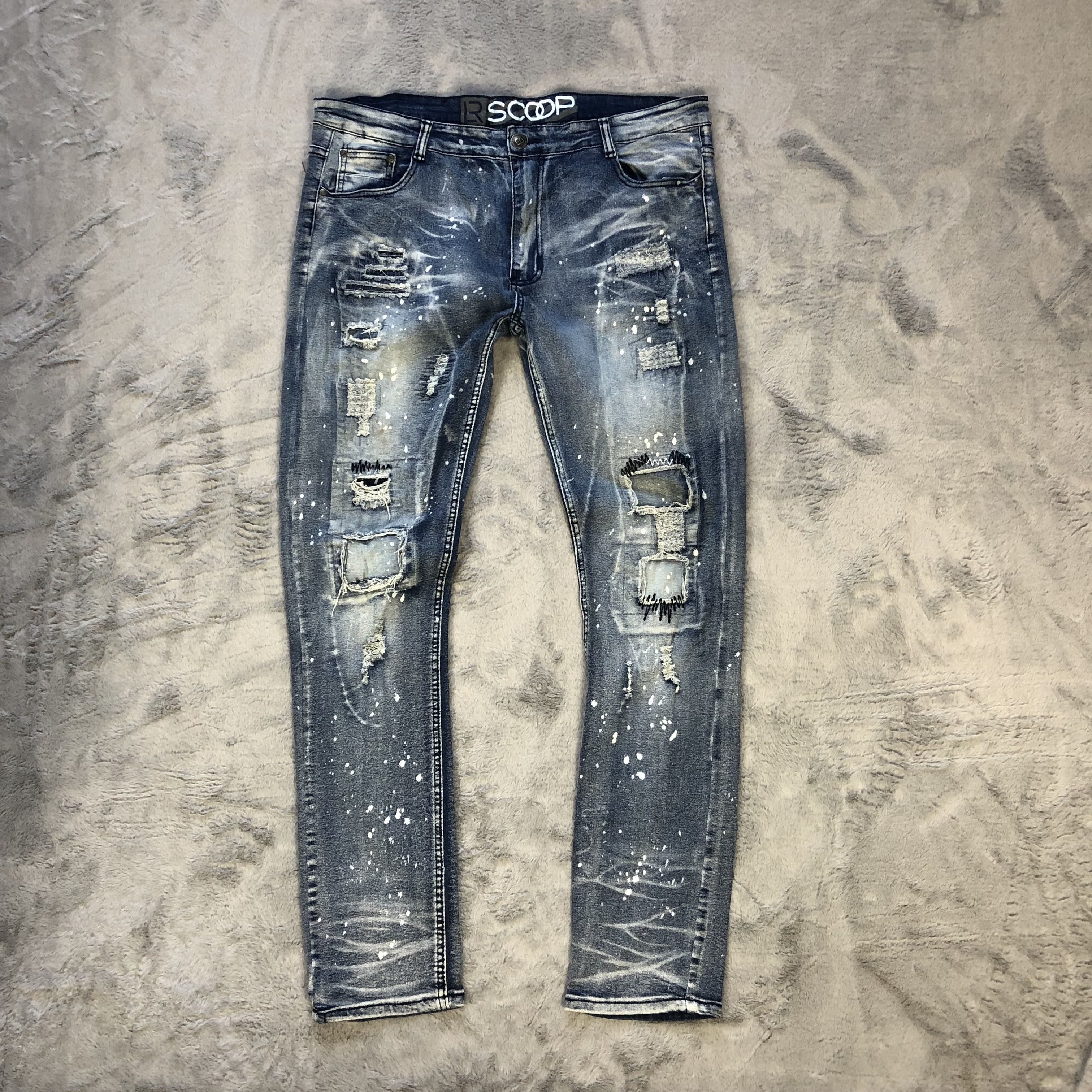 SCOOP SCOOP NYC SPLATTER TRASHED DISTRESSED DENIM PANTS #5971-216 Size US 38 / EU 54 - 1 Thumbnail