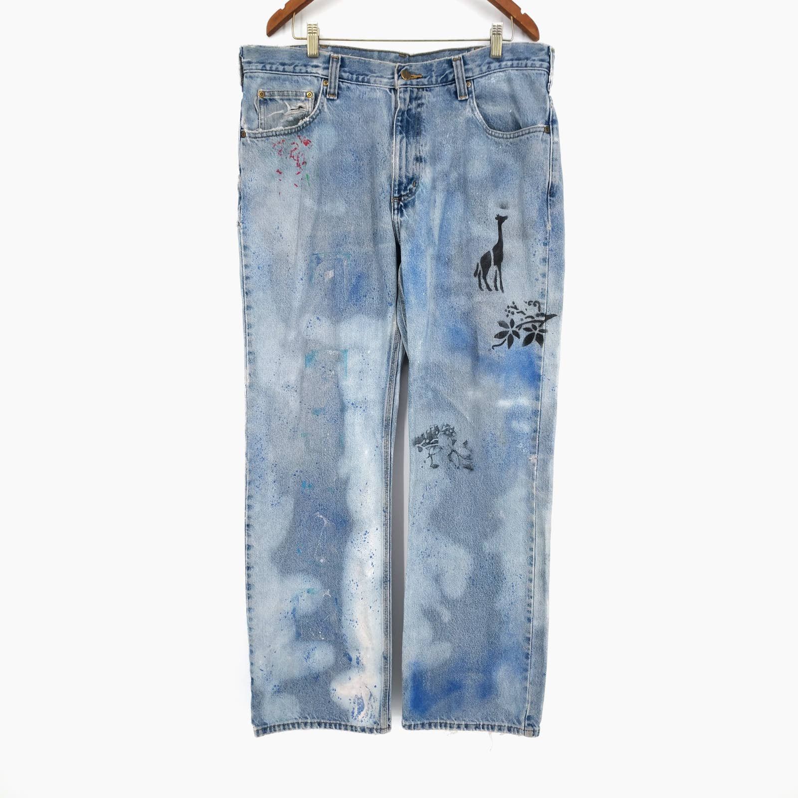 Carhartt × Vintage Vintage Carhartt Custom Painted Bleached Distressed Denim Size US 38 / EU 54 - 1 Thumbnail