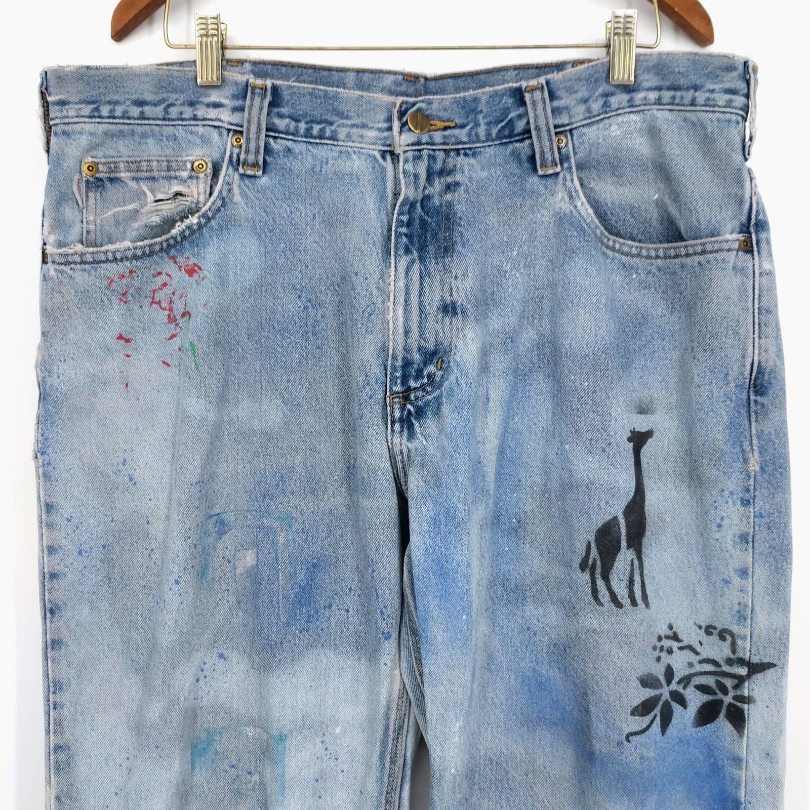 Carhartt × Vintage Vintage Carhartt Custom Painted Bleached Distressed Denim Size US 38 / EU 54 - 2 Thumbnail
