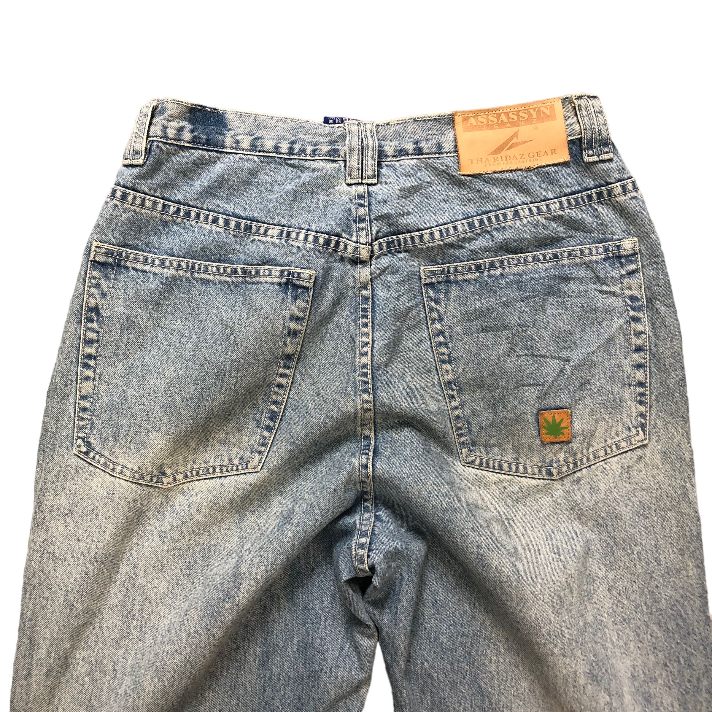 Japanese Brand ASSASSYN JEANZ THA RIDAZ GEAR MARIJUANA LOGO DENIM #6136-220 Size US 31 - 17 Thumbnail