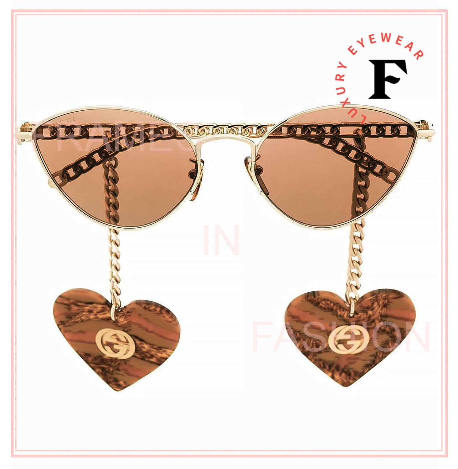 GUCCI CHAIN 0977 Gold Brown Tiger Heart GG0977S 002