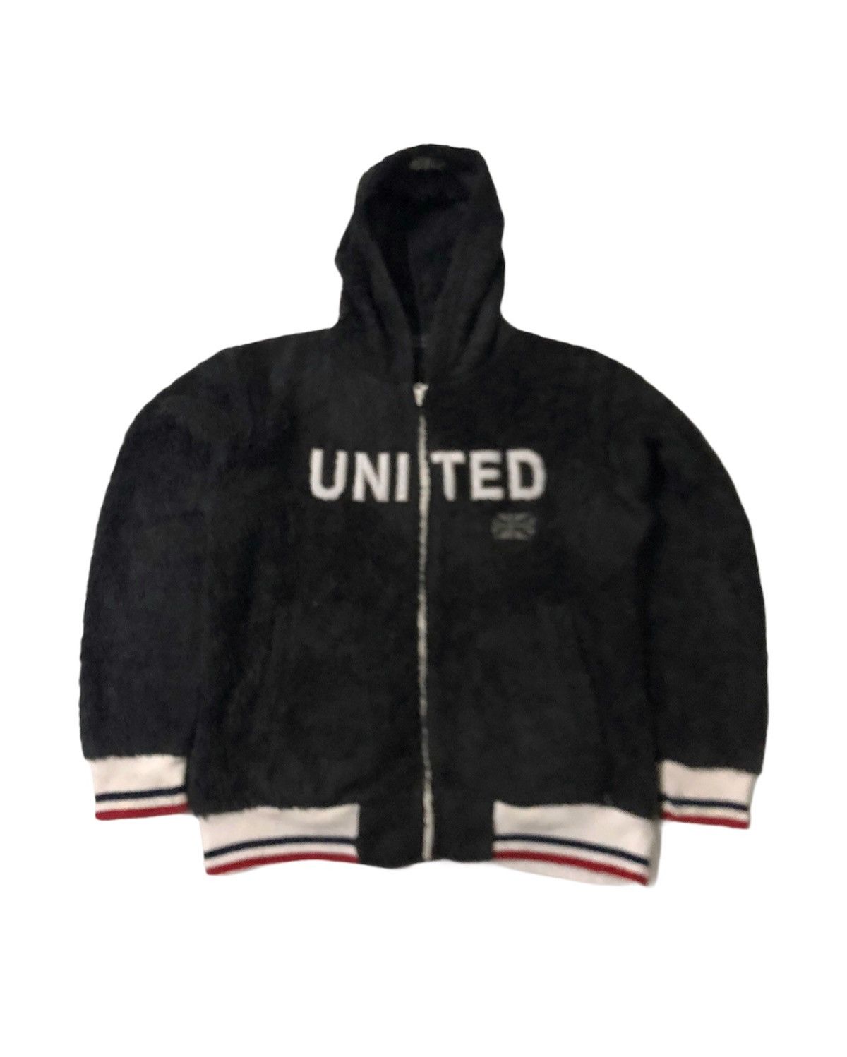 image of Vintage Beaumere United Logo Zipper Fleece Jacket With Hoodies in Black, Men's (Size Large)