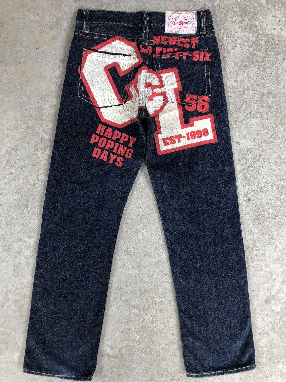 image of Archival Clothing Co & Lu Daicock Evisu Style Selvedge Denim Big Logo Painted in Blue (Size 30)
