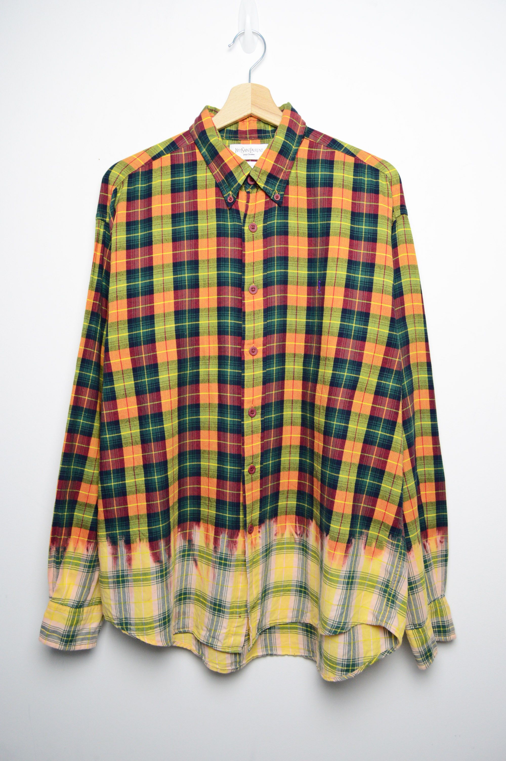 image of Vintage x YVES Saint Laurent Tie Dye 1/1 Travis Flannel Shirt, Men's (Size Large)