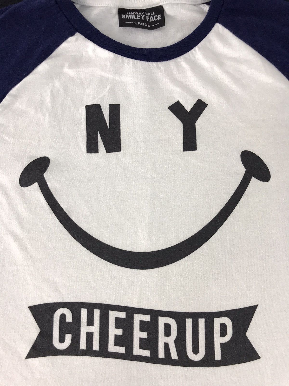 Japanese Brand Harvey Ball Smiley Face Cheer Up 3 Quater Tee Big Logo Size US M / EU 48-50 / 2 - 3 Thumbnail