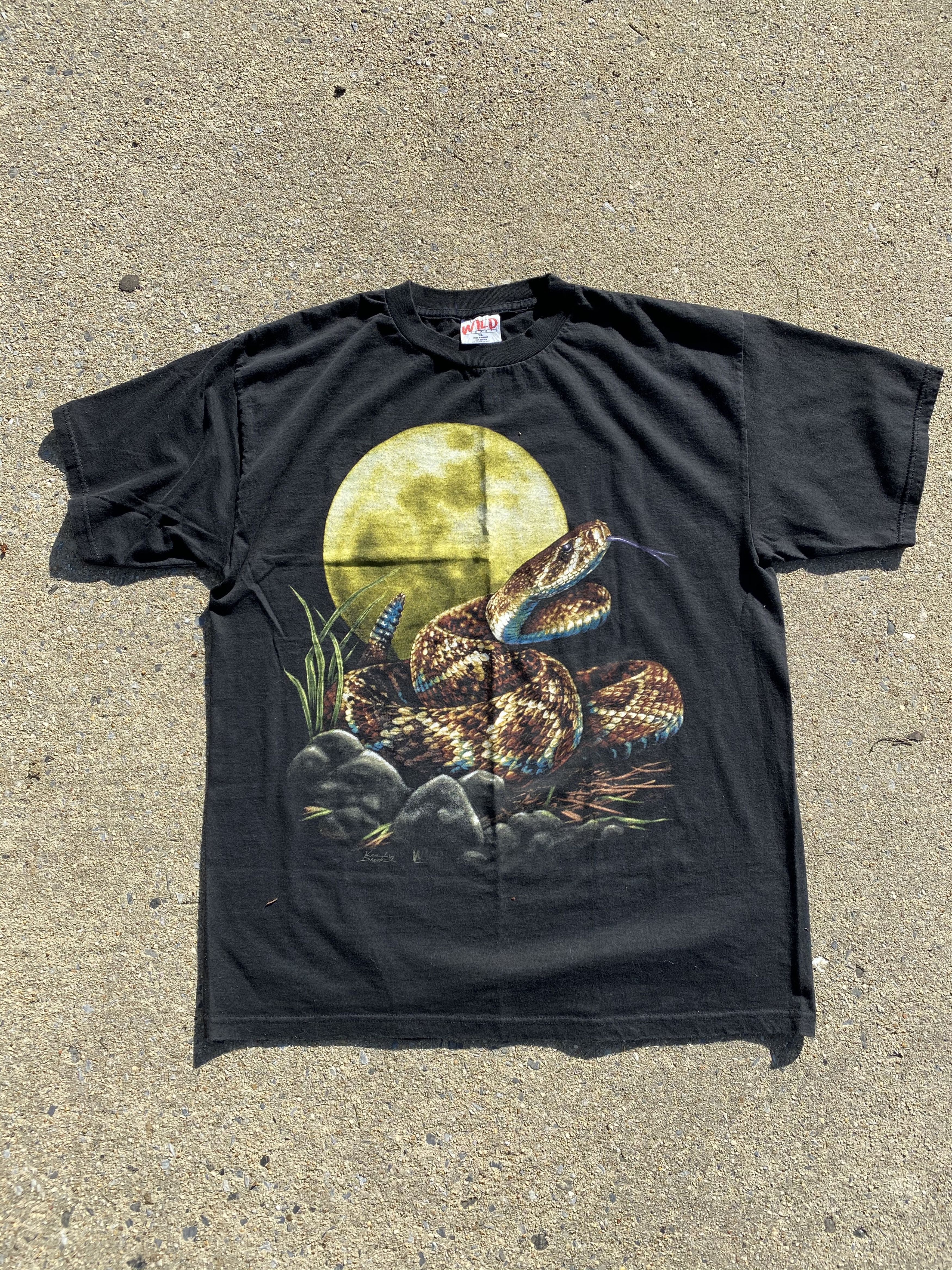 image of Vintage 1997 Rattlesnake Tee Cactus Western in Black, Men's (Size Large)
