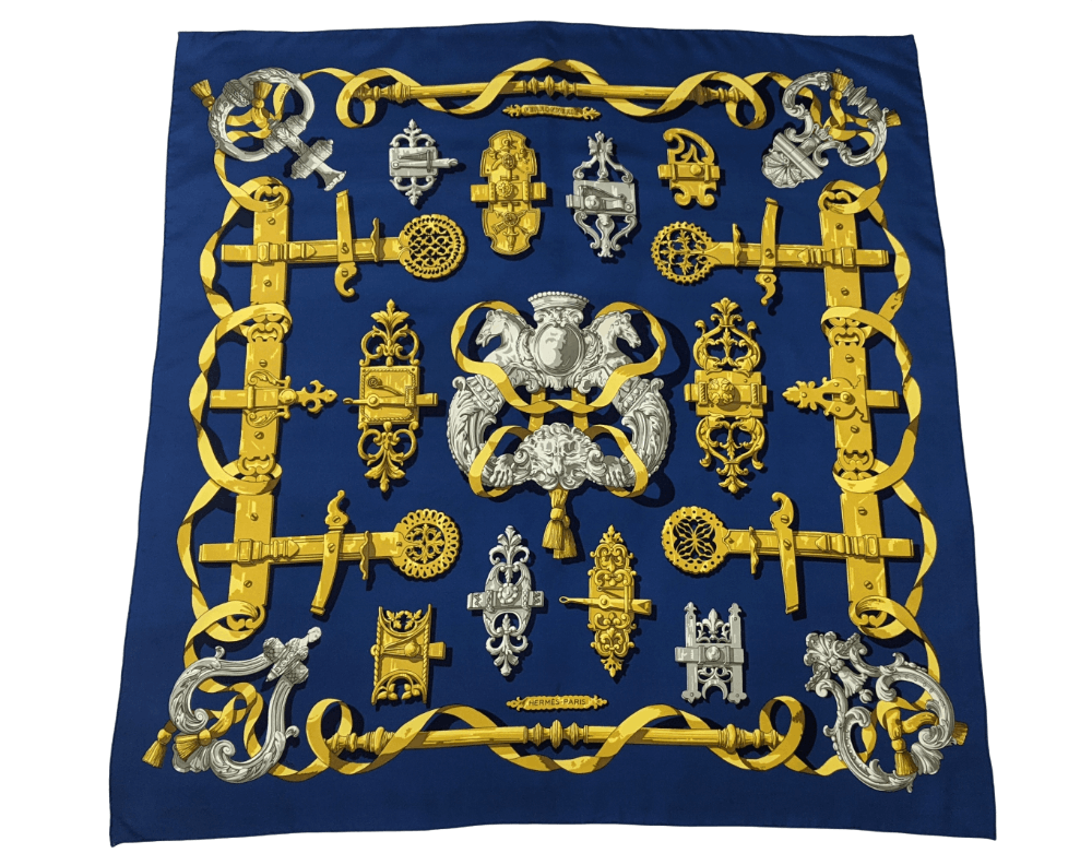 image of Hermes Ferronnerie Silk Scarf in Blue, Men's