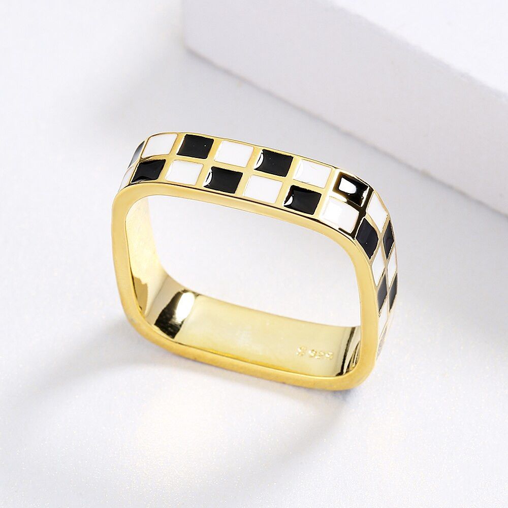 Jewelry Simple Black and White Plaid Ring Size ONE SIZE - 4 Thumbnail