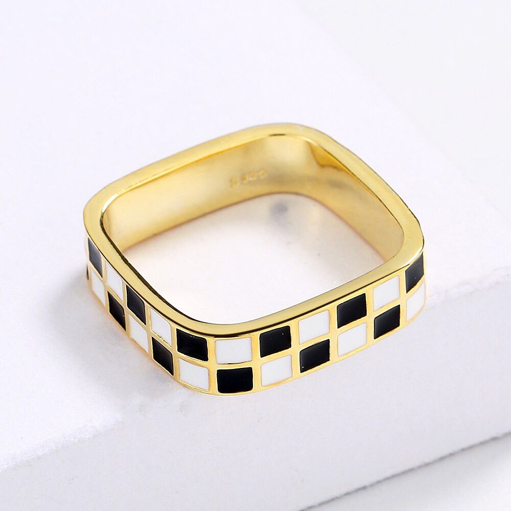 Jewelry Simple Black and White Plaid Ring Size ONE SIZE - 3 Thumbnail