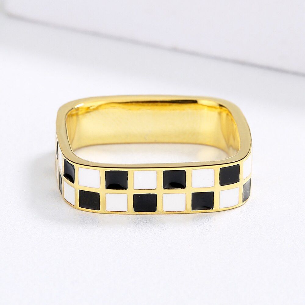 Jewelry Simple Black and White Plaid Ring Size ONE SIZE - 2 Thumbnail