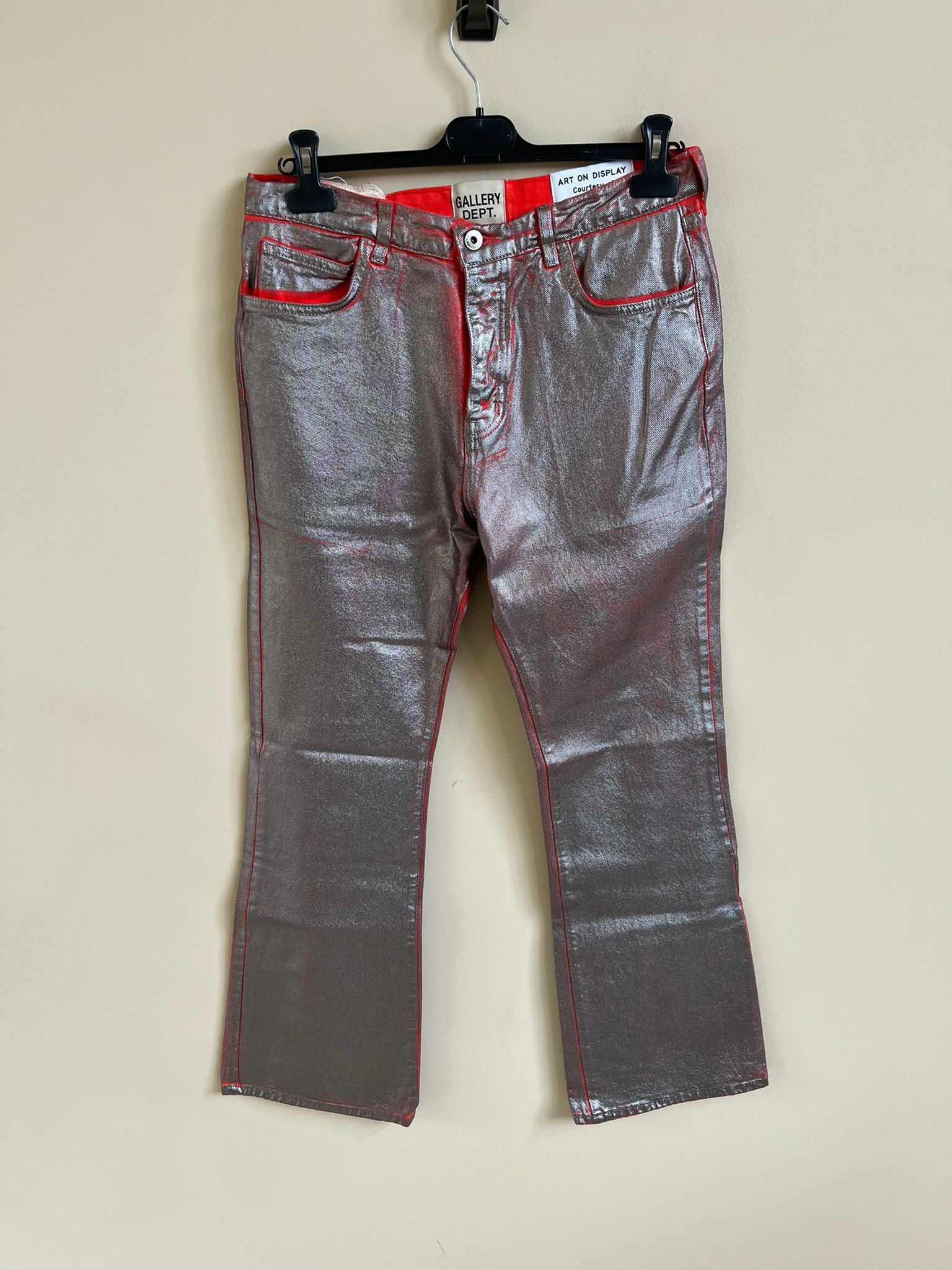 Gallery Dept. Silver & Red Metallic Flare Denim Size US 32 / EU 48 - 3 Thumbnail