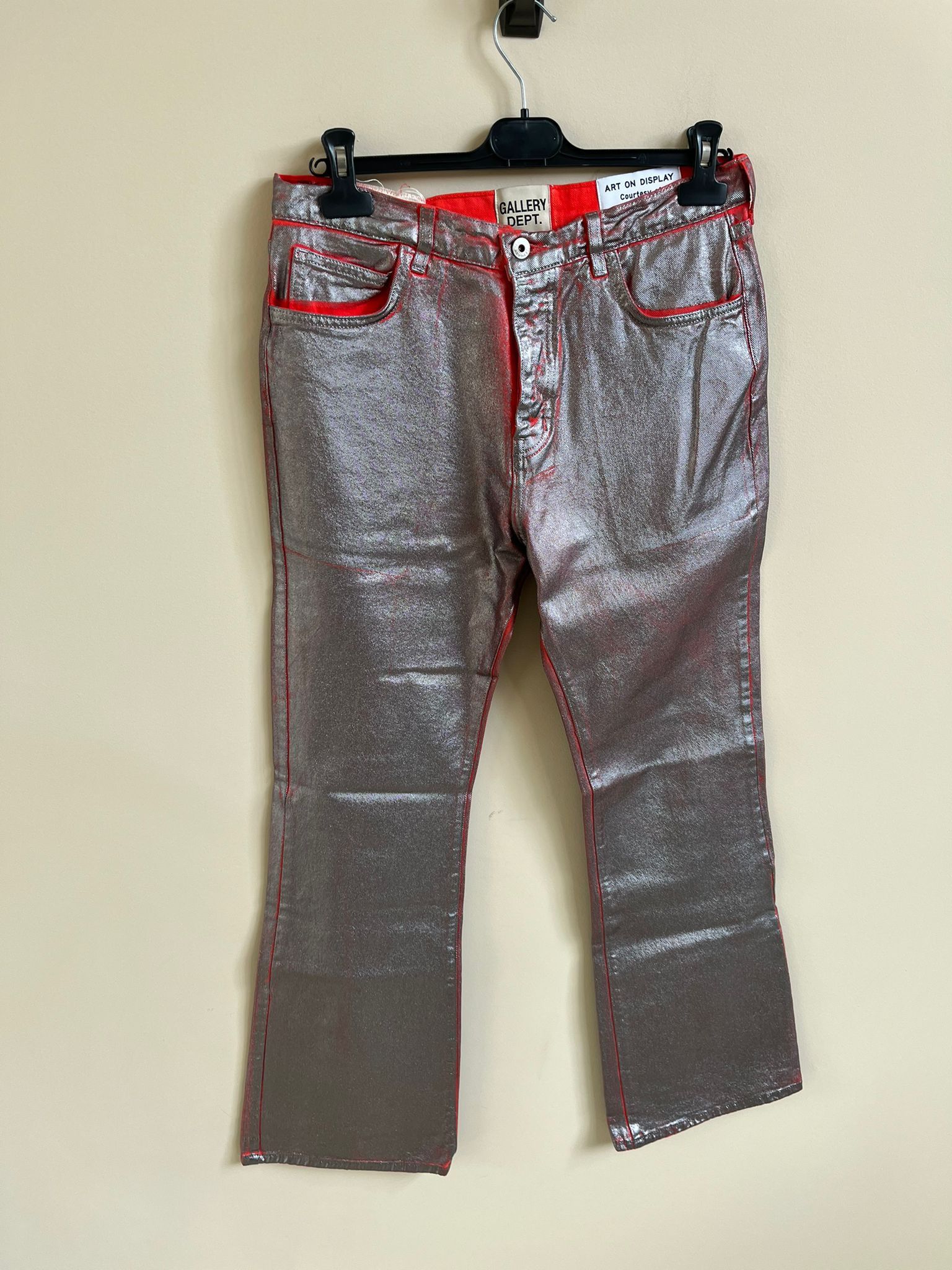 Gallery Dept. Silver & Red Metallic Flare Denim Size US 32 / EU 48 - 5 Thumbnail
