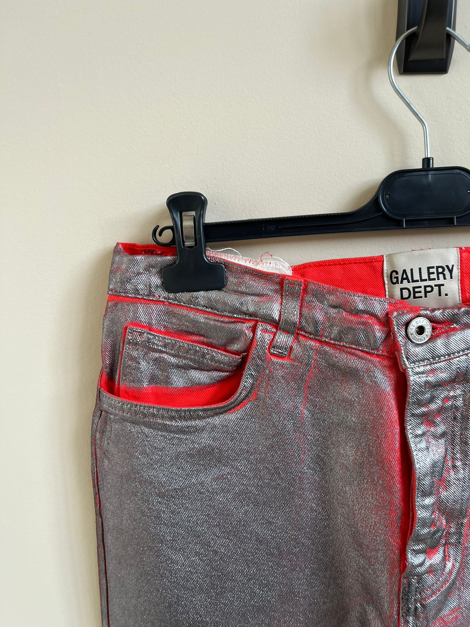Gallery Dept. Silver & Red Metallic Flare Denim Size US 32 / EU 48 - 6 Thumbnail