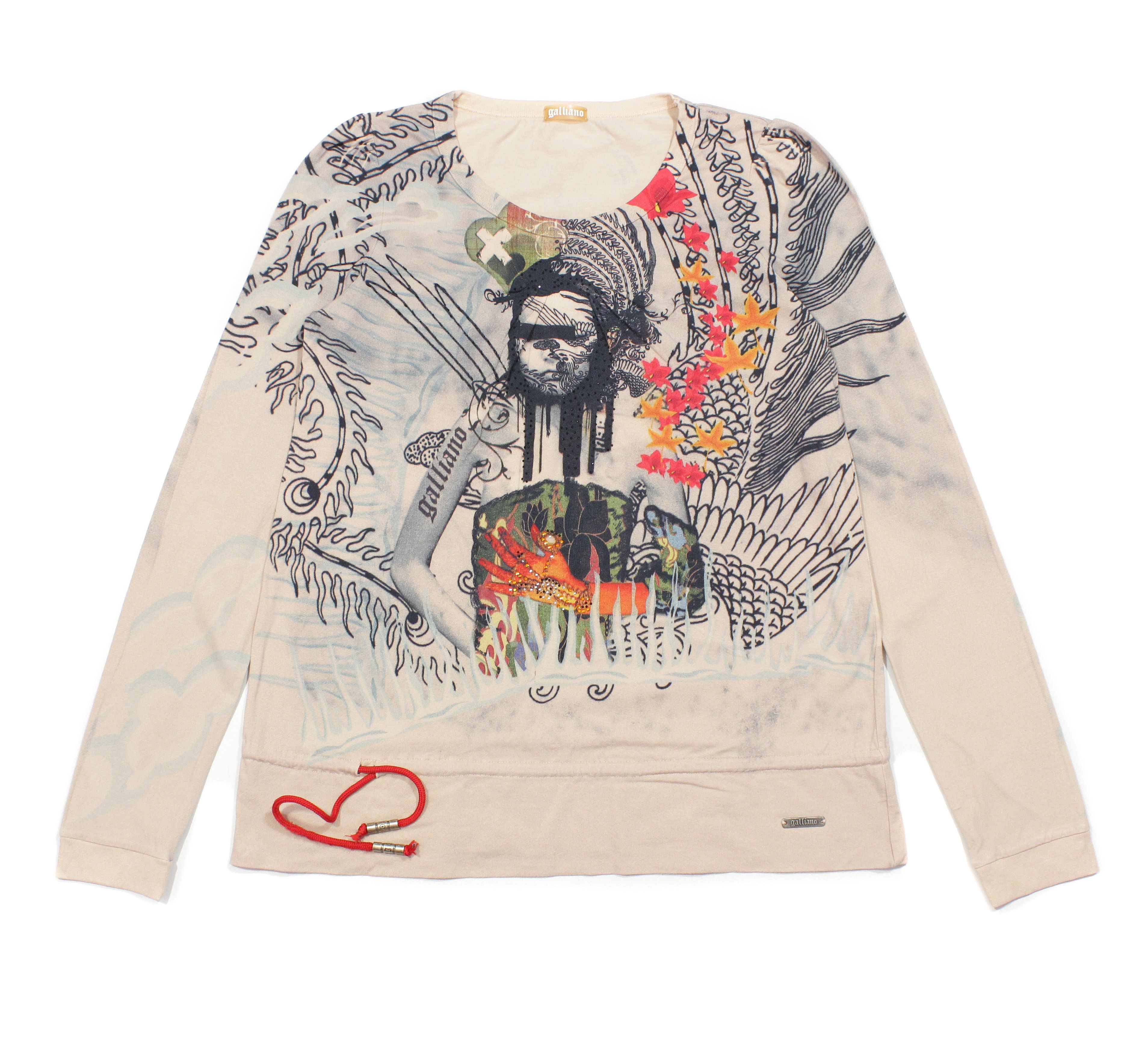 image of Galliano x John Galliano 00S Abstract Printed Longsleeve Vintage in Beige, Women's (Size Large)