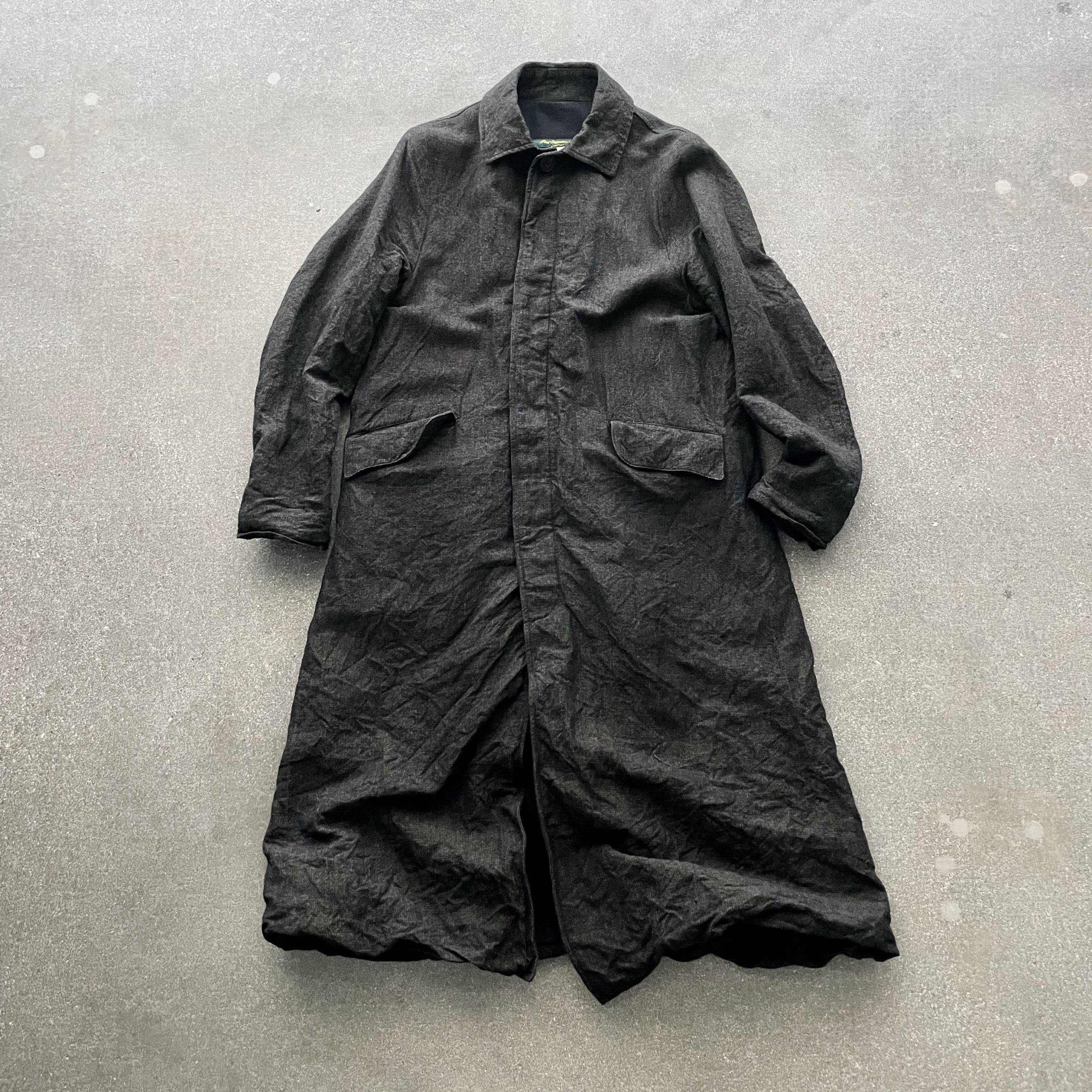 image of Paul Harnden Shoemakers Wool Linen Long Mac Coat - Large in Charcoal, Men's (Size Medium)