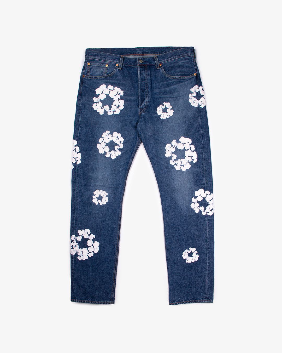 image of Denim Tears Chain Stitch Cotton Wreath Denim in Blue, Men's (Size 38)