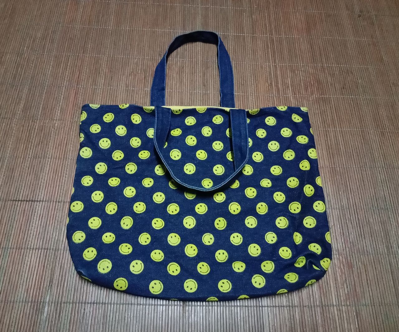 Japanese Brand × Vintage Vintage Smiley Face Full Printed Denim Tote Bag Size ONE SIZE - 3 Thumbnail