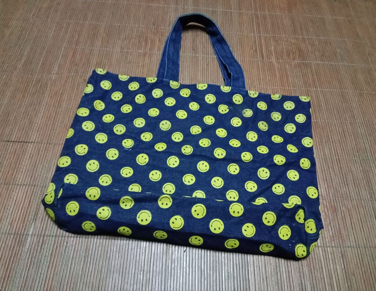 Japanese Brand × Vintage Vintage Smiley Face Full Printed Denim Tote Bag Size ONE SIZE - 4 Thumbnail