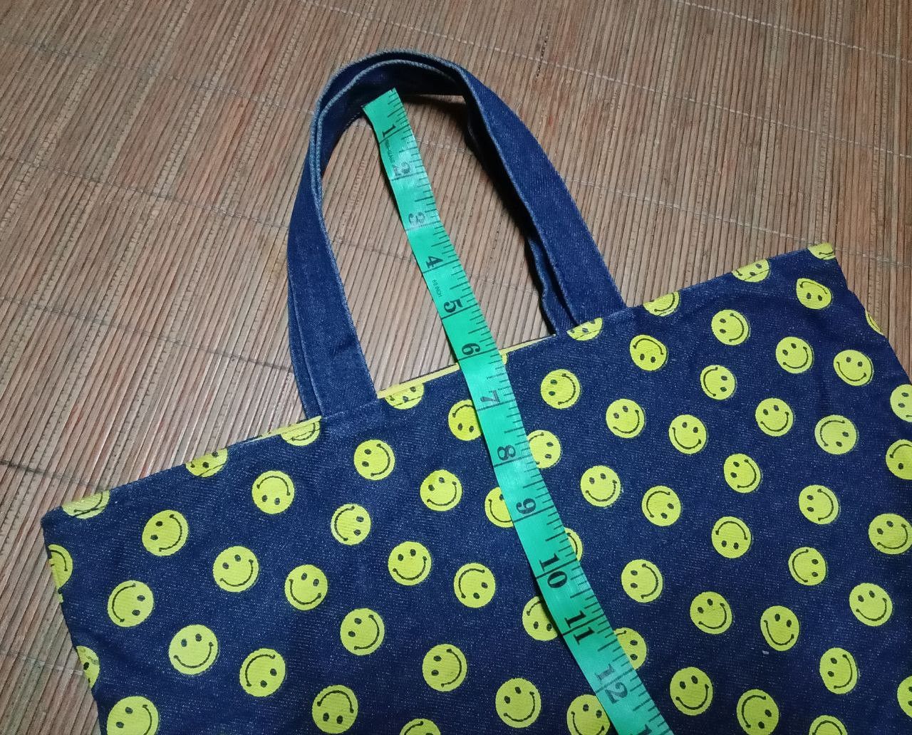 Japanese Brand × Vintage Vintage Smiley Face Full Printed Denim Tote Bag Size ONE SIZE - 9 Thumbnail