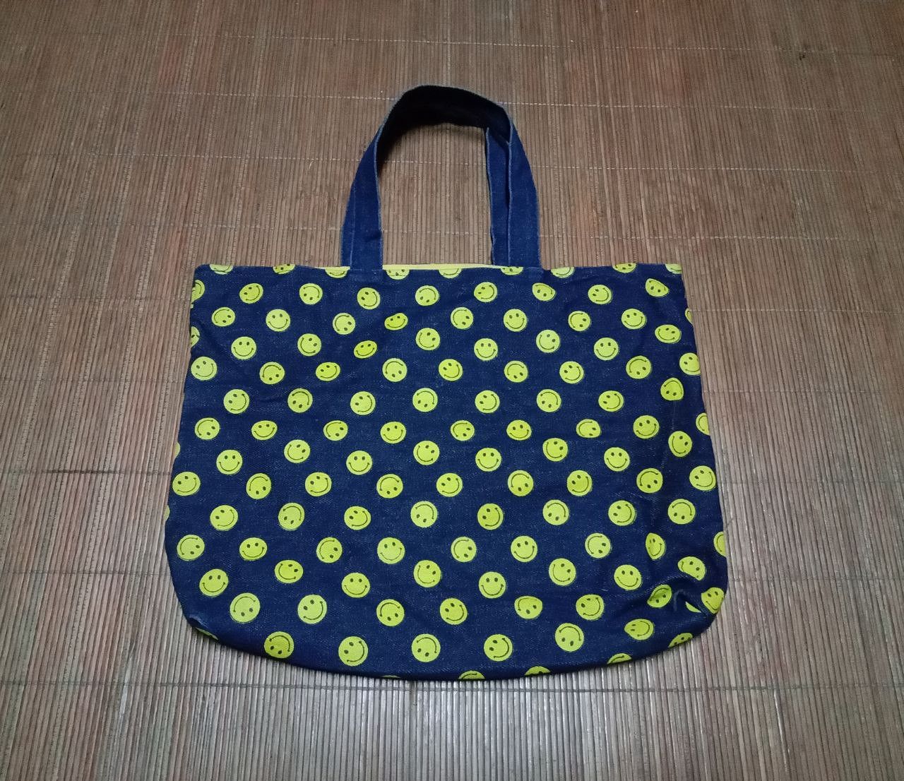 Japanese Brand × Vintage Vintage Smiley Face Full Printed Denim Tote Bag Size ONE SIZE - 2 Thumbnail