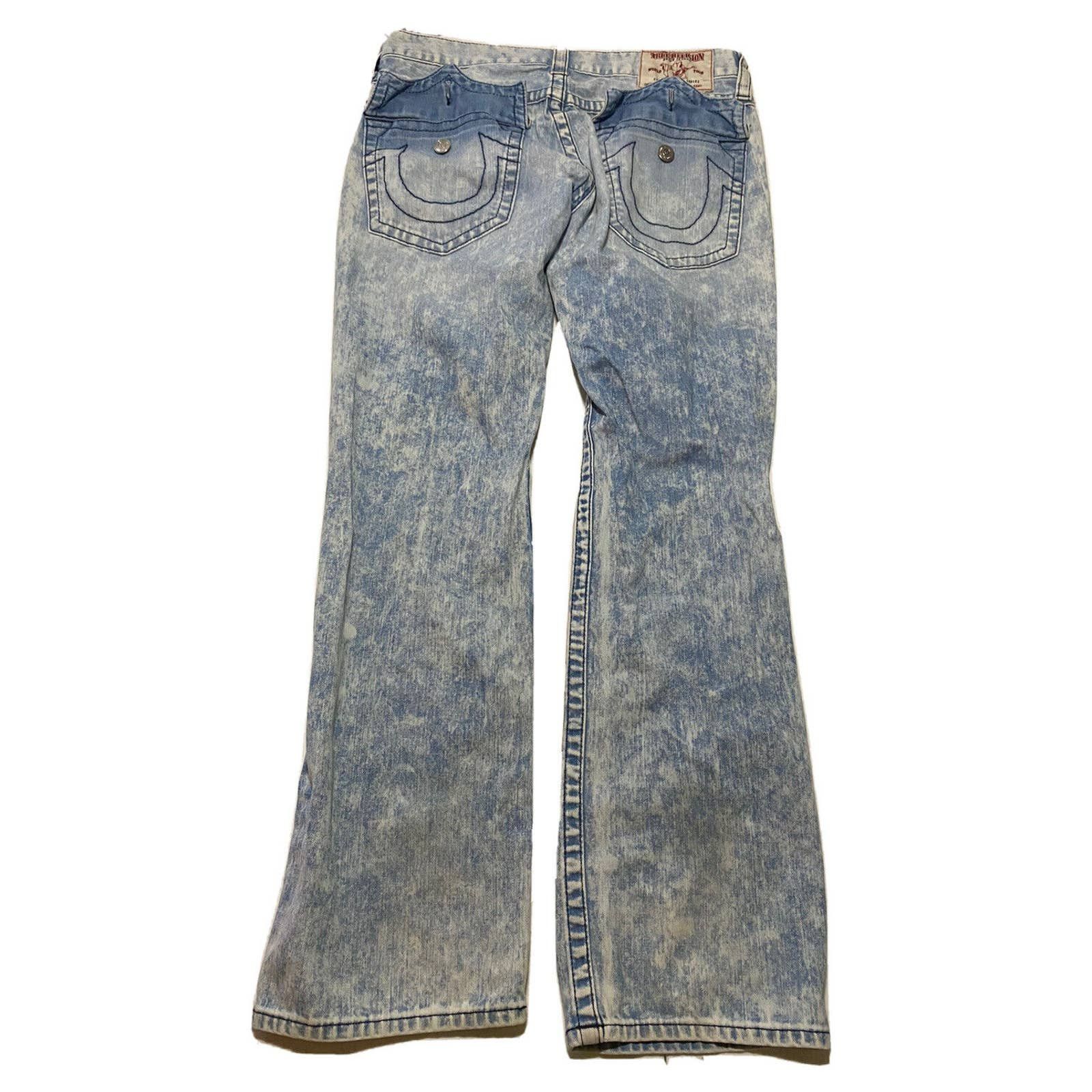 True Religion Acid Wash Straight Jeans Fits Size 34x33 O8