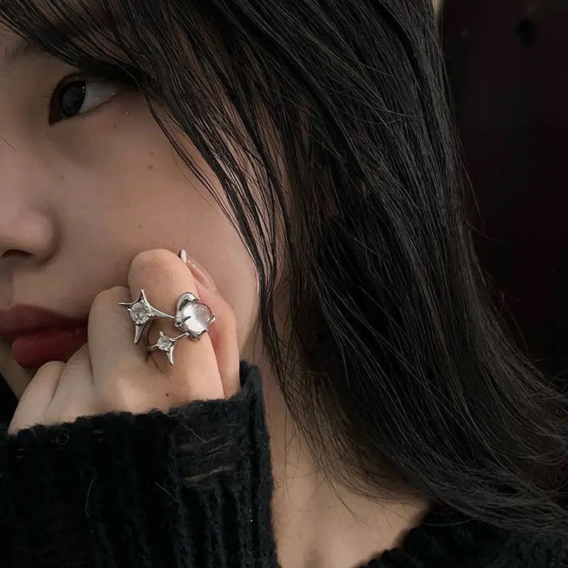 Jewelry × Vintage Opal Ring Zircon Star Irregular Moonstone Vintage Geometric Size ONE SIZE - 4 Thumbnail