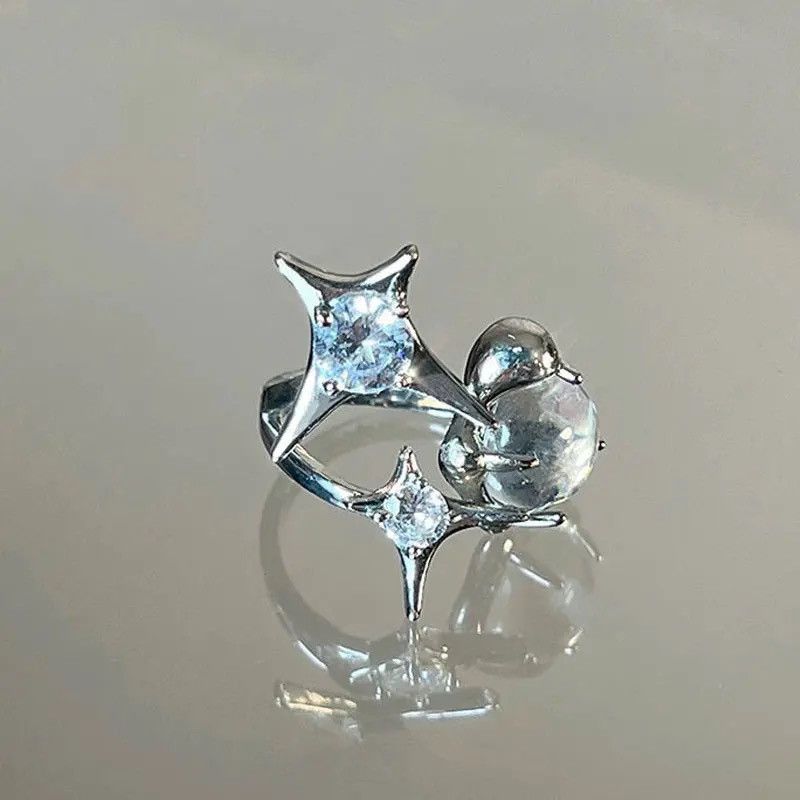 Jewelry × Vintage Opal Ring Zircon Star Irregular Moonstone Vintage Geometric Size ONE SIZE - 2 Thumbnail