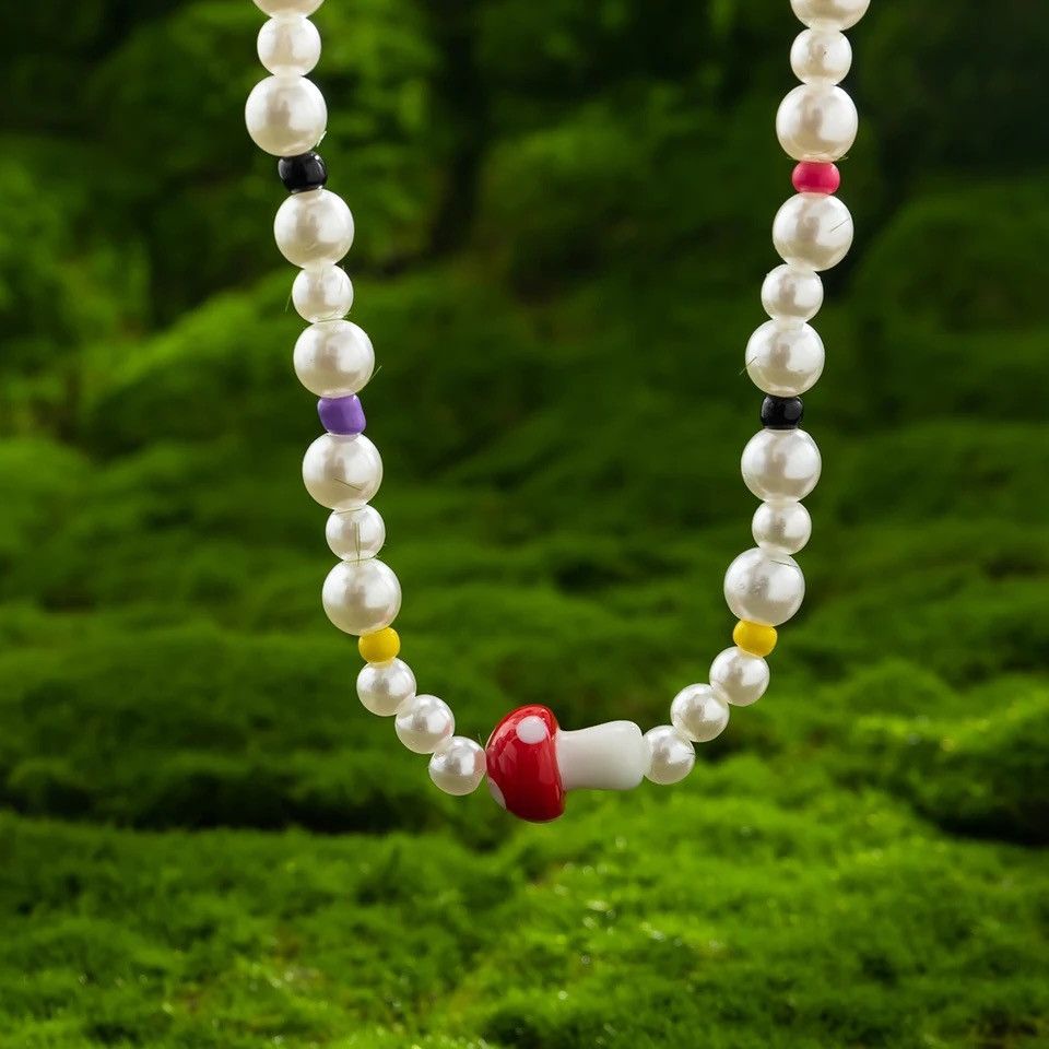 Jewelry Pearl Colorful Glass Rice Bead Choker Necklace For Size ONE SIZE - 3 Thumbnail