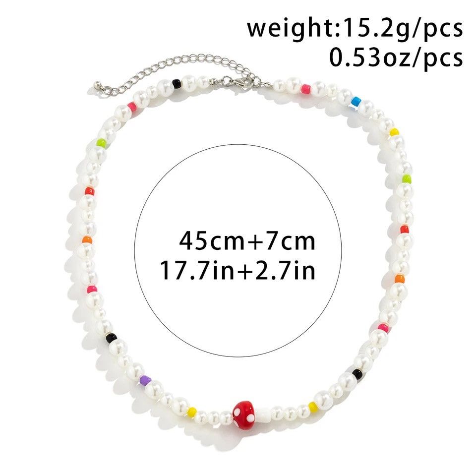 Jewelry Pearl Colorful Glass Rice Bead Choker Necklace For Size ONE SIZE - 2 Thumbnail