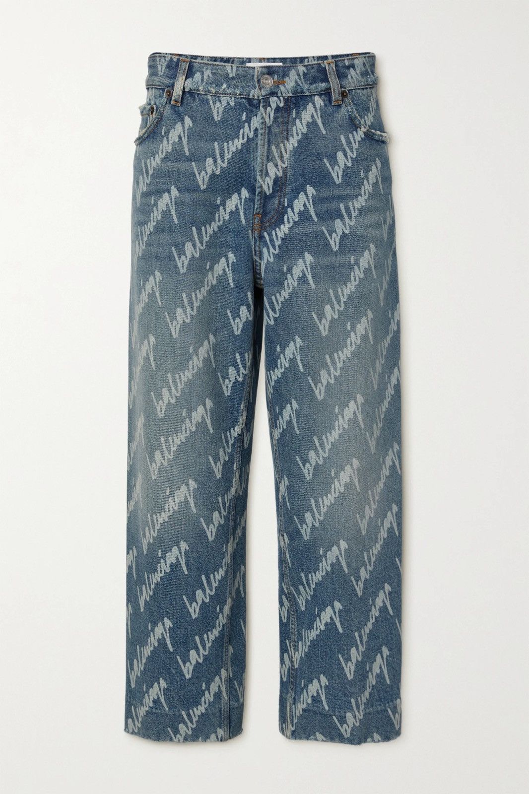 image of Balenciaga Ss22 Wide Script Baggy Denim Jeans in Blue, Men's (Size 32)