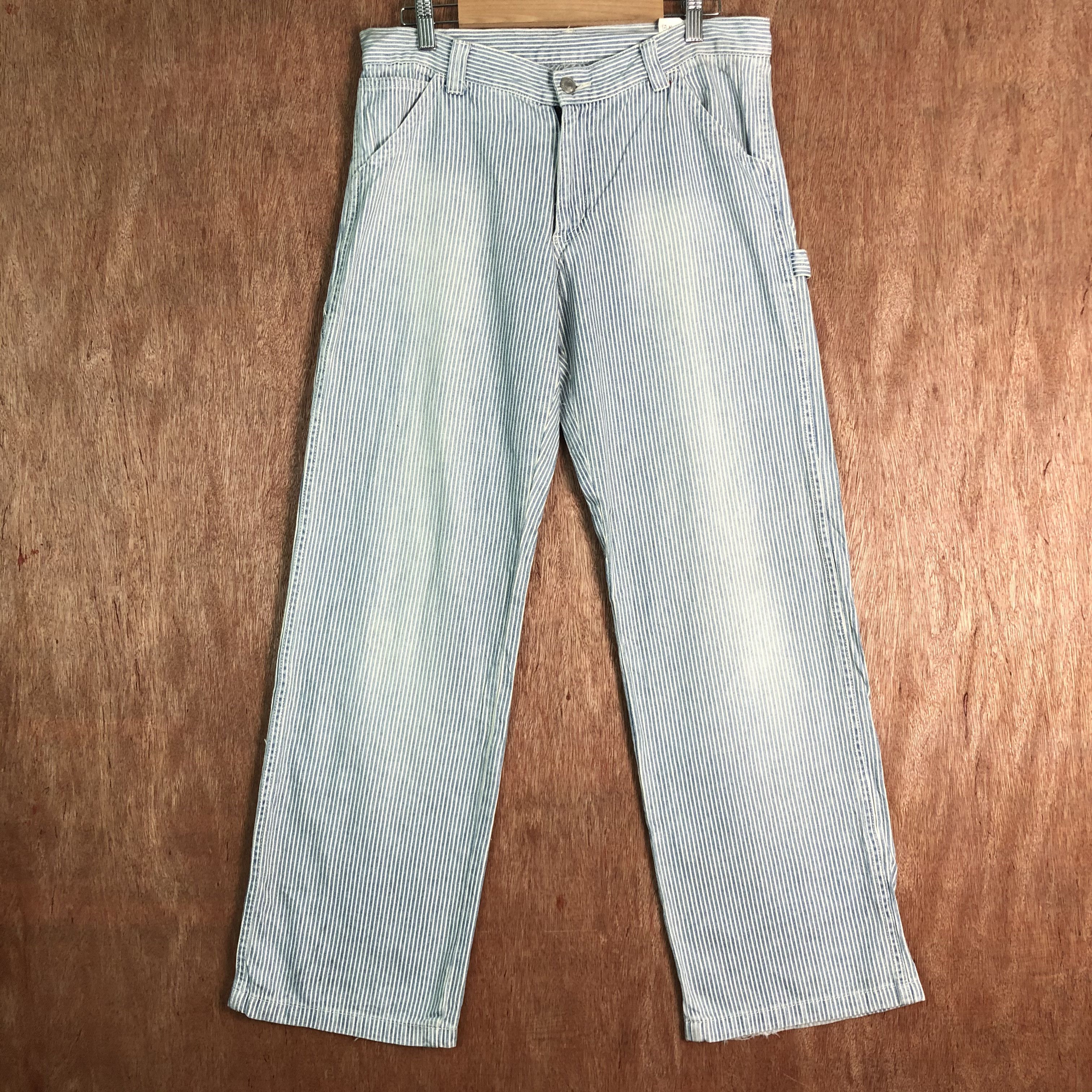 image of Over The Stripes Japan Light Blue Stripe Worker Painter Pants C093, Men's (Size 29)
