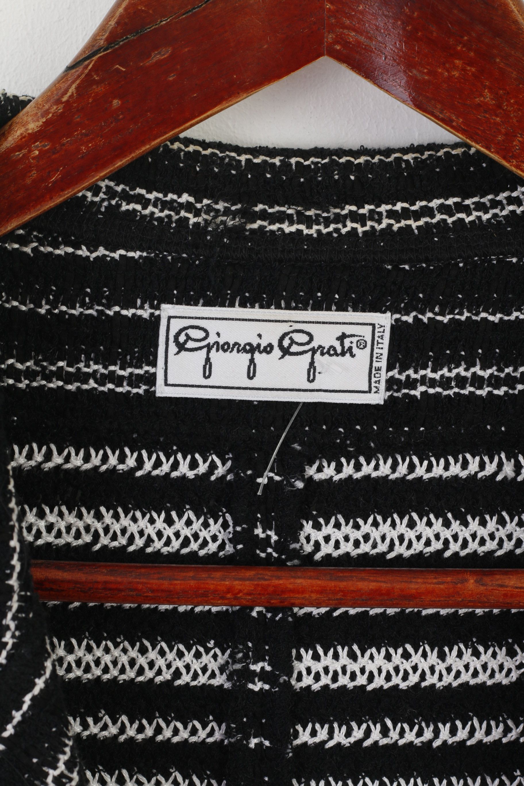 Vintage Giorgio Grati Women 52 XL Cardigan Black Striped 9642 Size XL / US 12-14 / IT 48-50 - 4 Thumbnail