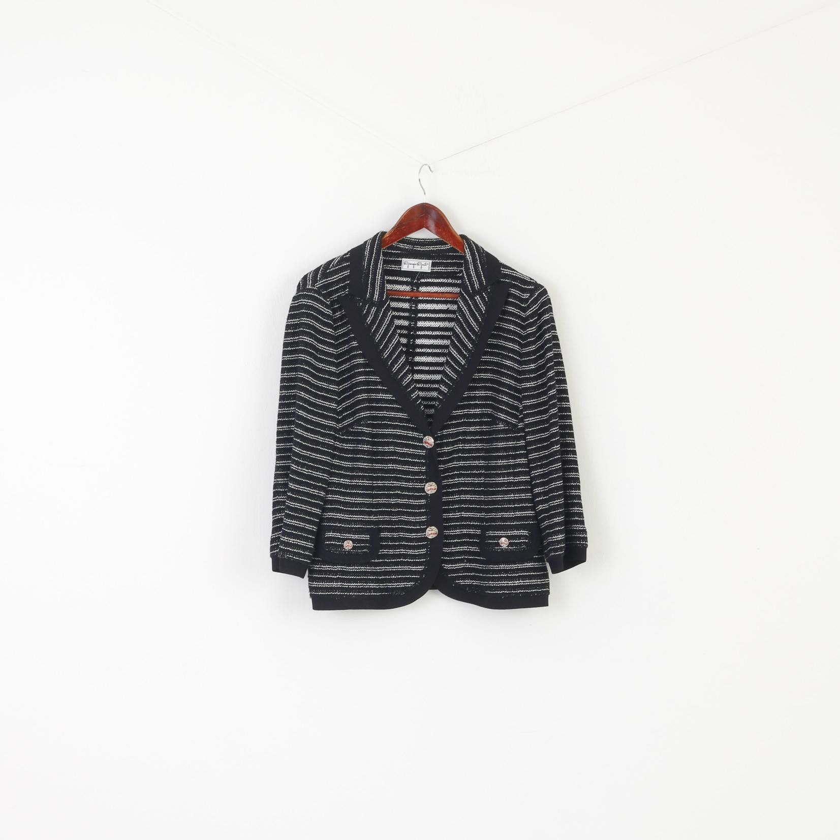 Vintage Giorgio Grati Women 52 XL Cardigan Black Striped 9642 Size XL / US 12-14 / IT 48-50 - 2 Thumbnail