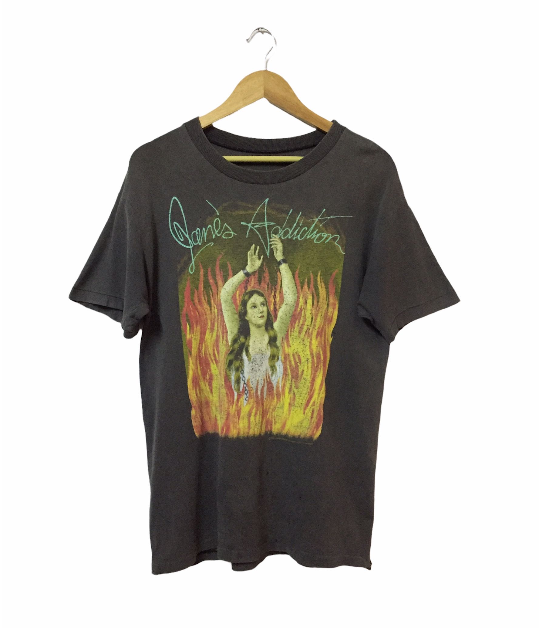 image of Band Tees x Tour Tee Vintage 80's Worn Janes Addiction Rock Band Tshirt in Black, Men's (Size Mediu