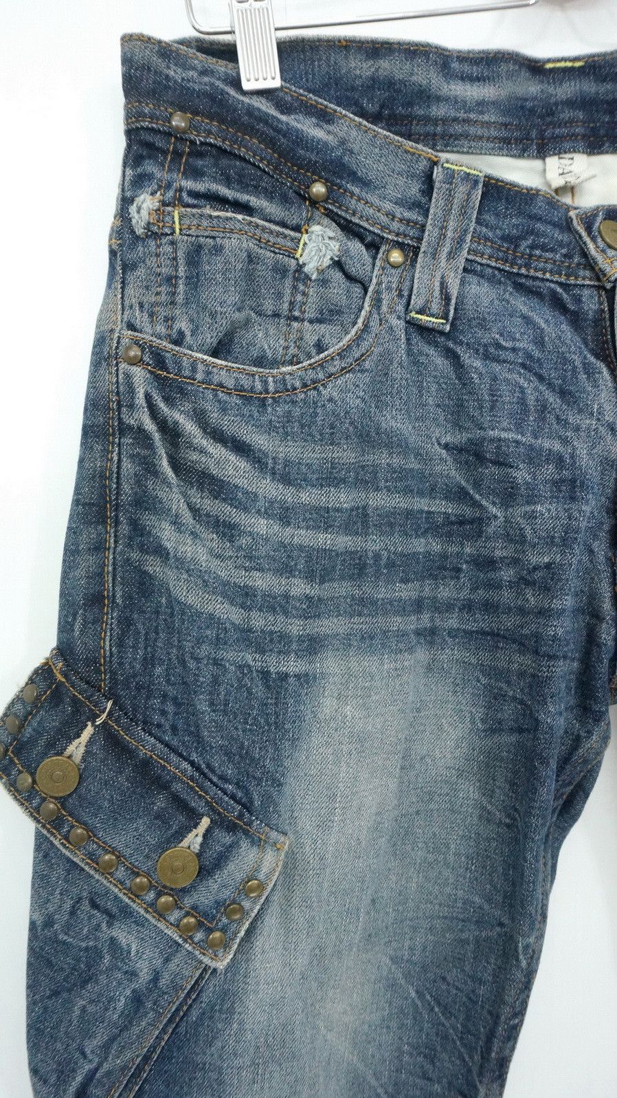 Japanese Brand 🎌Vtg DAILY NEWS Japan Distressed Skinny Flared Cargo Jeans Size US 32 / EU 48 - 5 Thumbnail