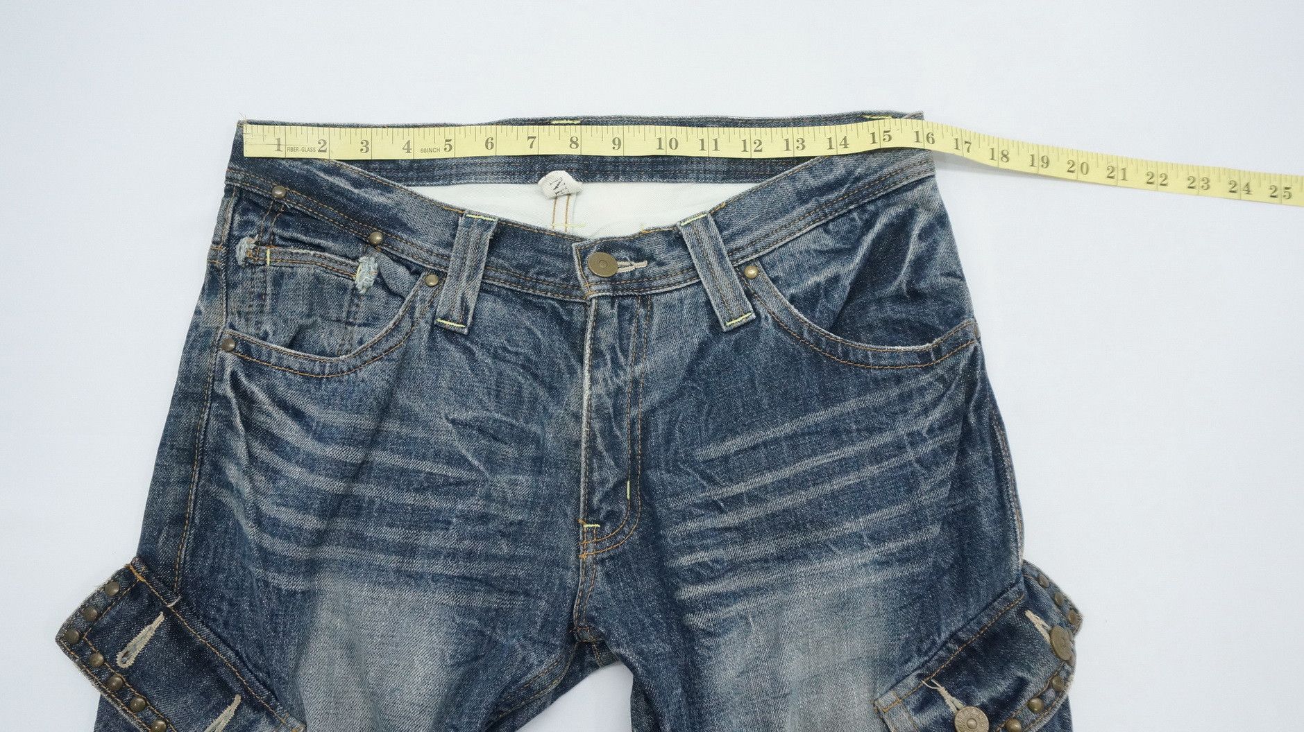 Japanese Brand 🎌Vtg DAILY NEWS Japan Distressed Skinny Flared Cargo Jeans Size US 32 / EU 48 - 10 Thumbnail