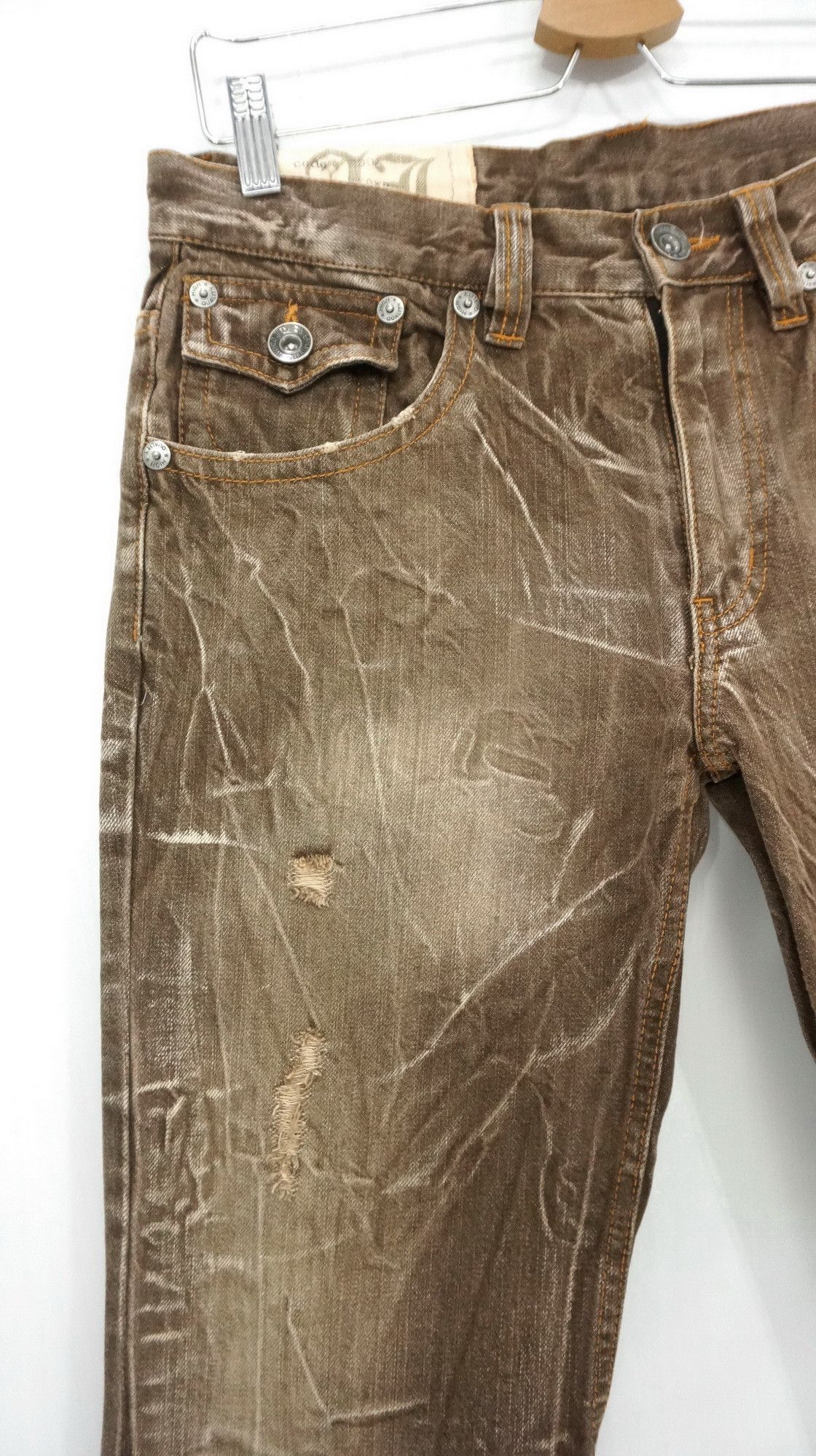 Japanese Brand RARE SICK 🔥 ANTFUI Distressed Ripped Flare Brown Jeans Size US 32 / EU 48 - 4 Thumbnail