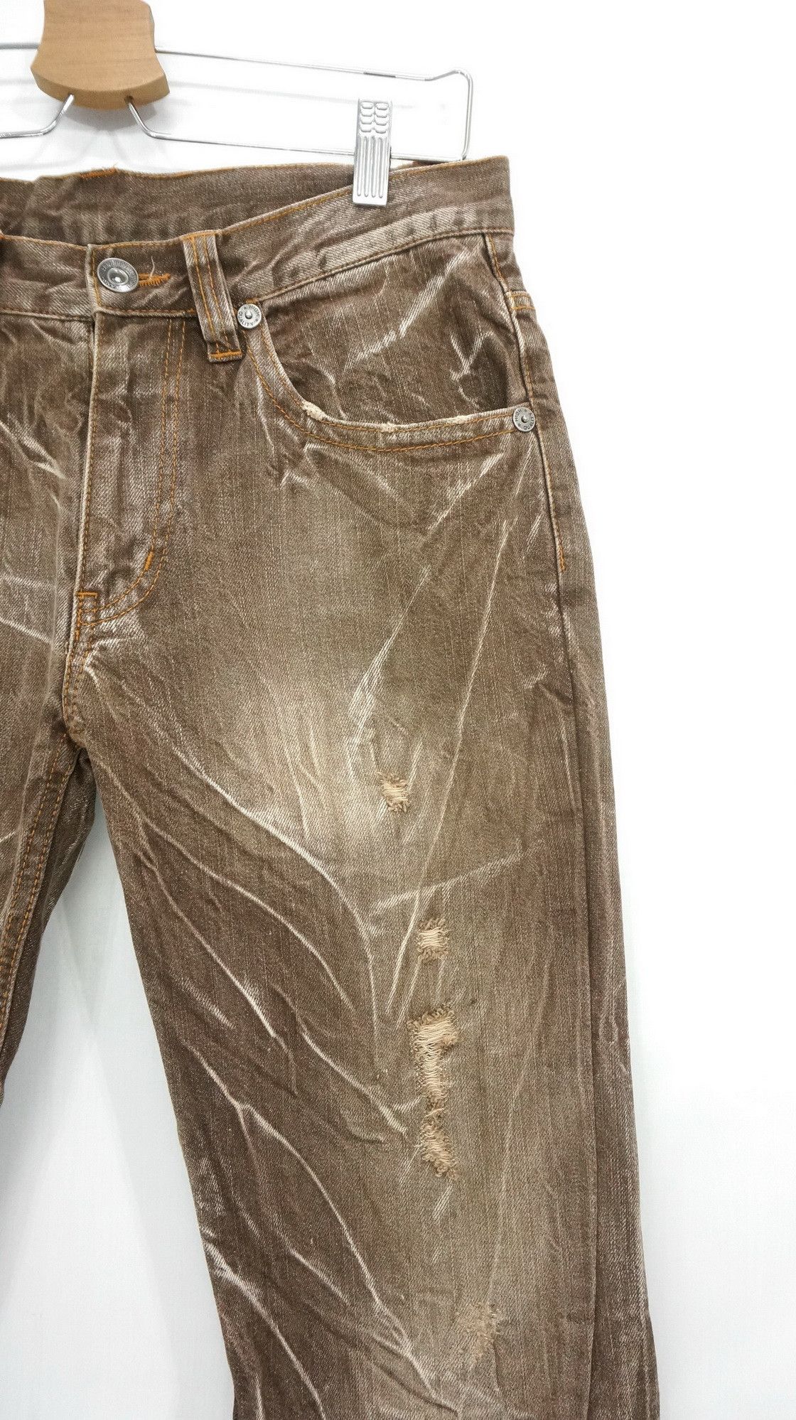 Japanese Brand RARE SICK 🔥 ANTFUI Distressed Ripped Flare Brown Jeans Size US 32 / EU 48 - 5 Thumbnail