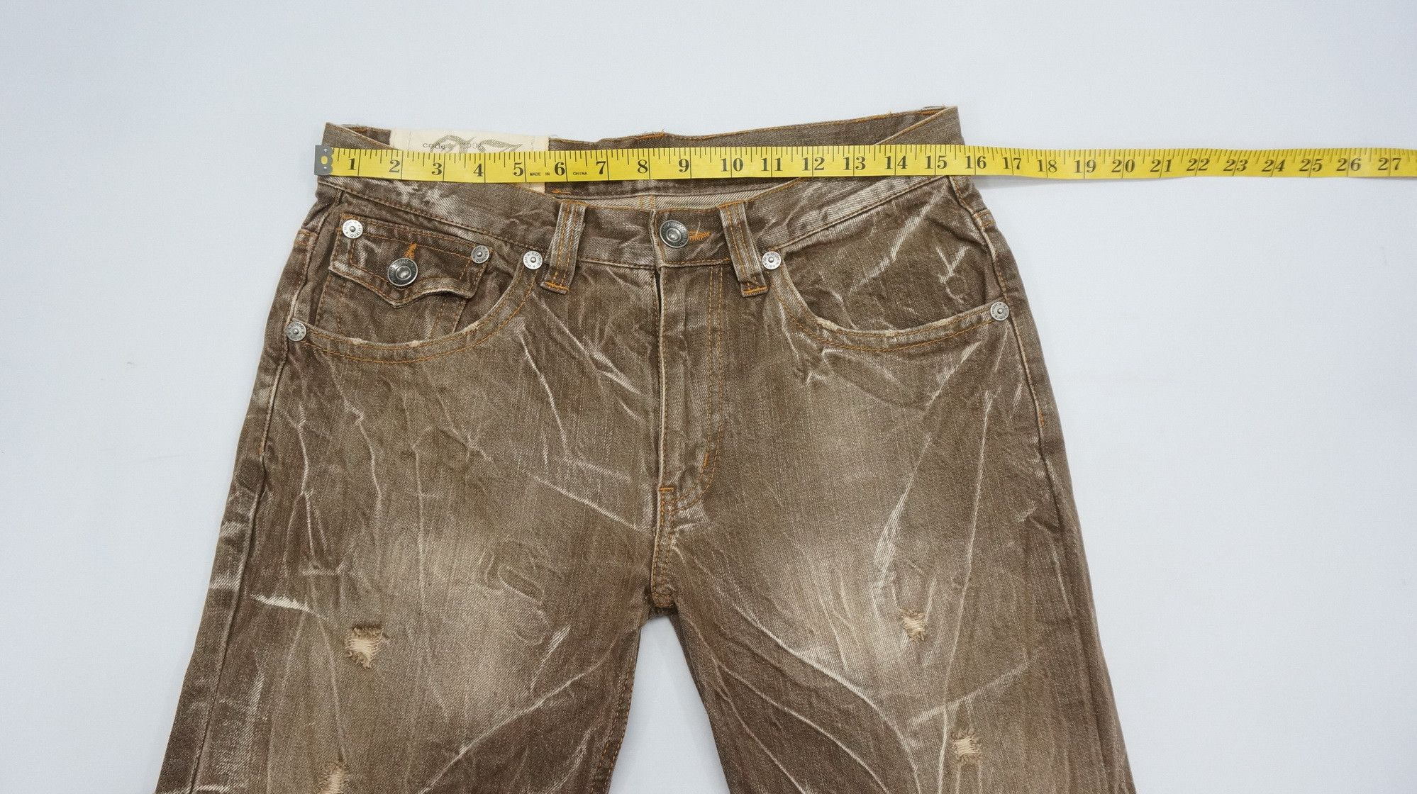 Japanese Brand RARE SICK 🔥 ANTFUI Distressed Ripped Flare Brown Jeans Size US 32 / EU 48 - 11 Thumbnail