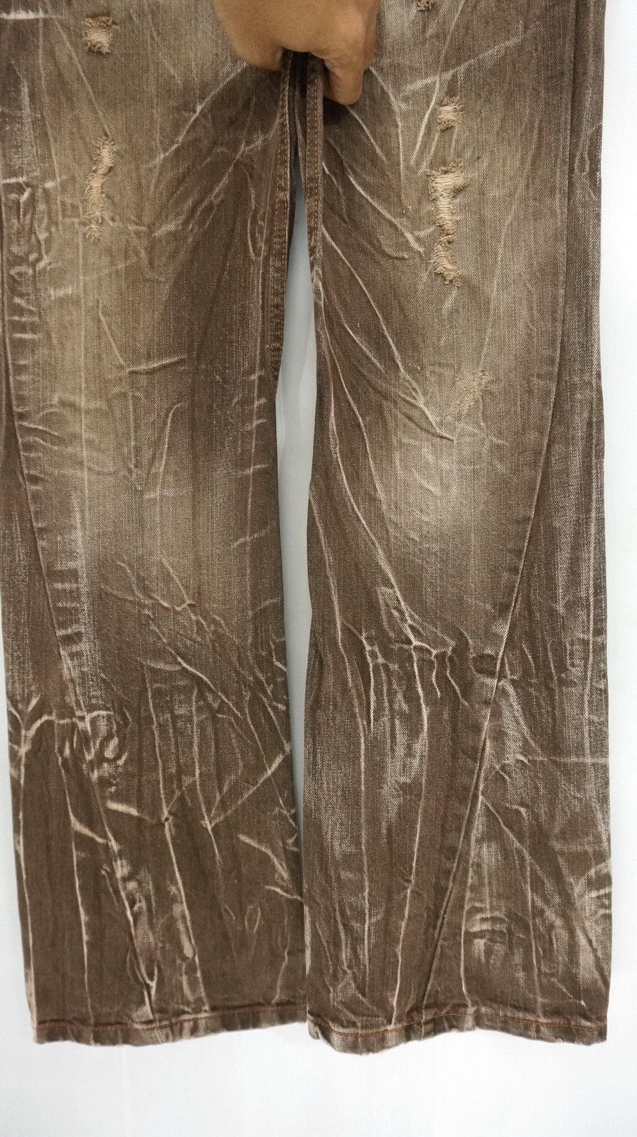 Japanese Brand RARE SICK 🔥 ANTFUI Distressed Ripped Flare Brown Jeans Size US 32 / EU 48 - 8 Thumbnail