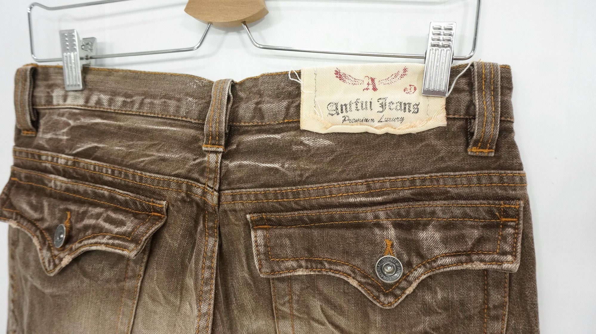 Japanese Brand RARE SICK 🔥 ANTFUI Distressed Ripped Flare Brown Jeans Size US 32 / EU 48 - 9 Thumbnail