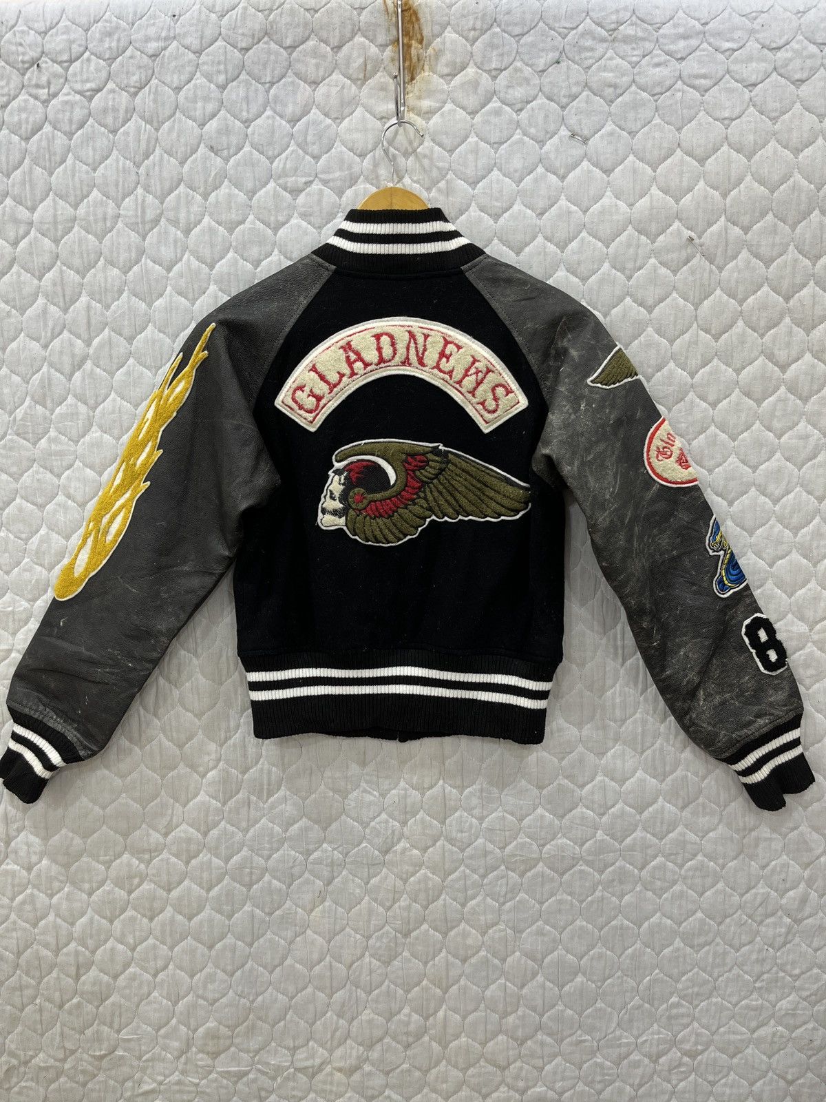 Japanese Brand (Fff). GLAD NEWS VARSITY LEATHER SLEEVE JACKET Size US XS / EU 42 / 0 - 1 Thumbnail