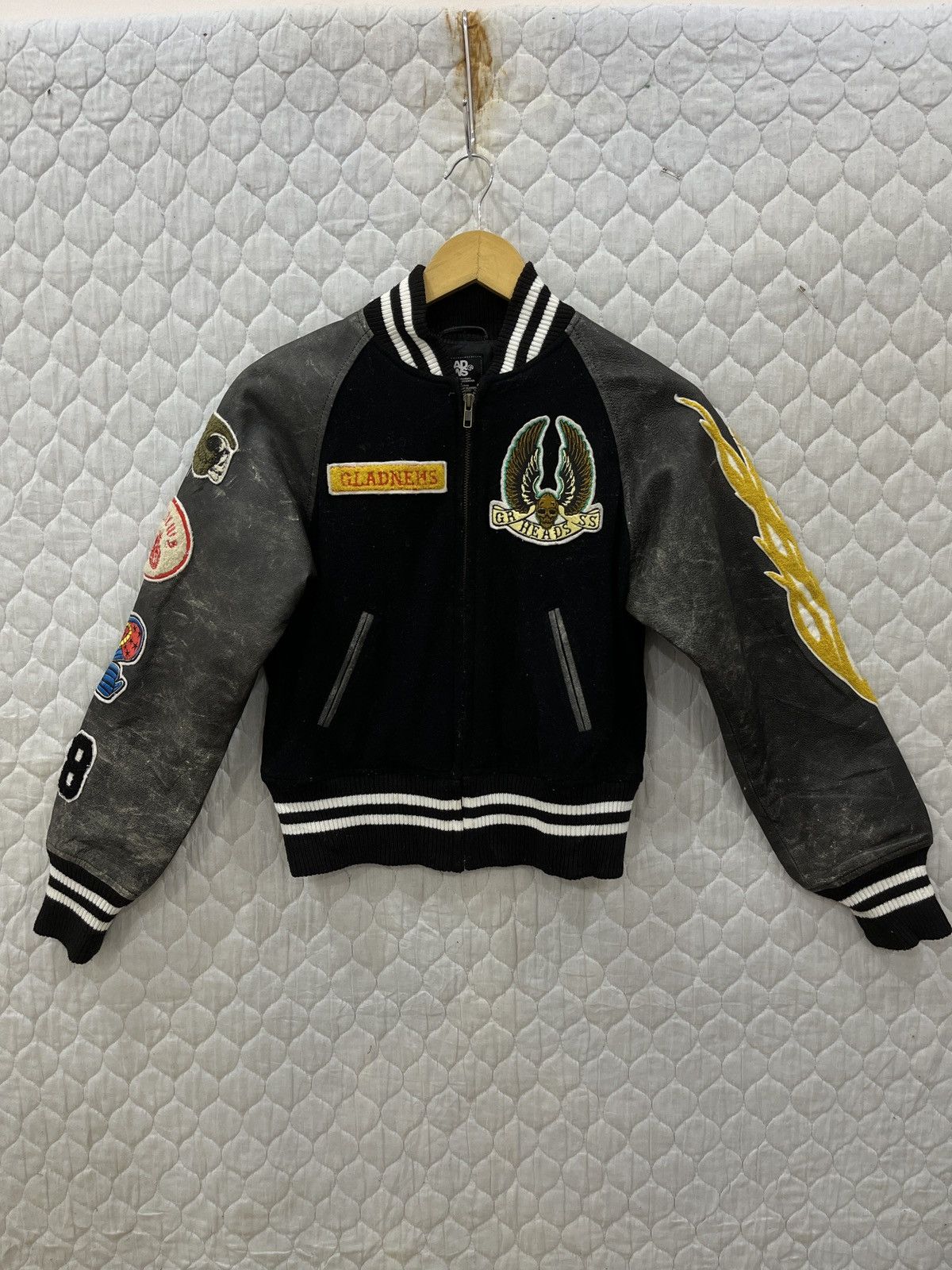 Japanese Brand (Fff). GLAD NEWS VARSITY LEATHER SLEEVE JACKET Size US XS / EU 42 / 0 - 2 Thumbnail