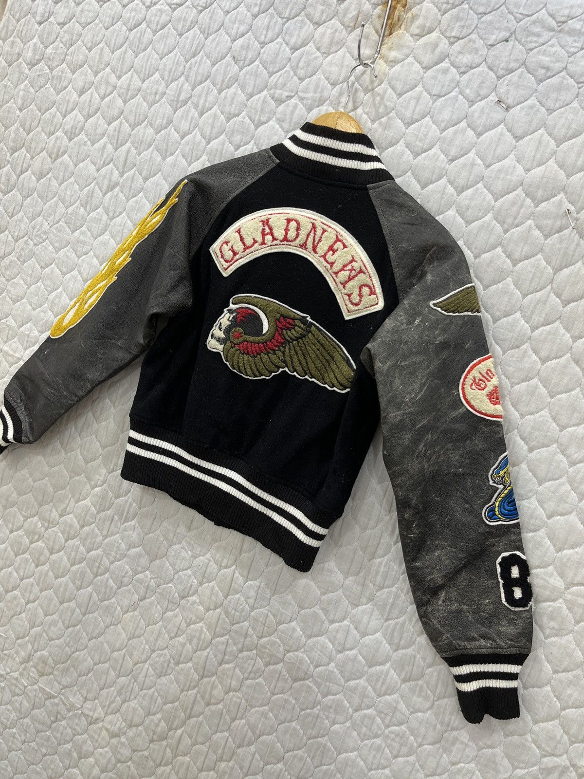 Japanese Brand (Fff). GLAD NEWS VARSITY LEATHER SLEEVE JACKET Size US XS / EU 42 / 0 - 3 Thumbnail