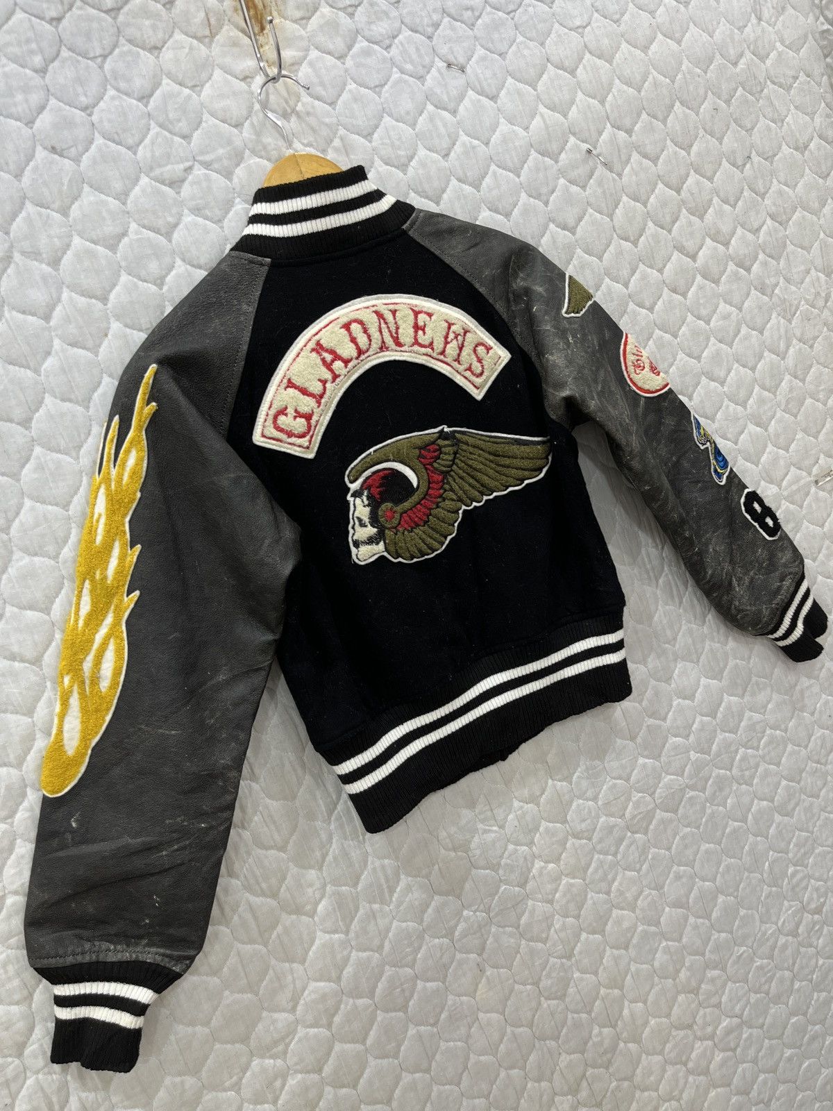 Japanese Brand (Fff). GLAD NEWS VARSITY LEATHER SLEEVE JACKET Size US XS / EU 42 / 0 - 5 Thumbnail